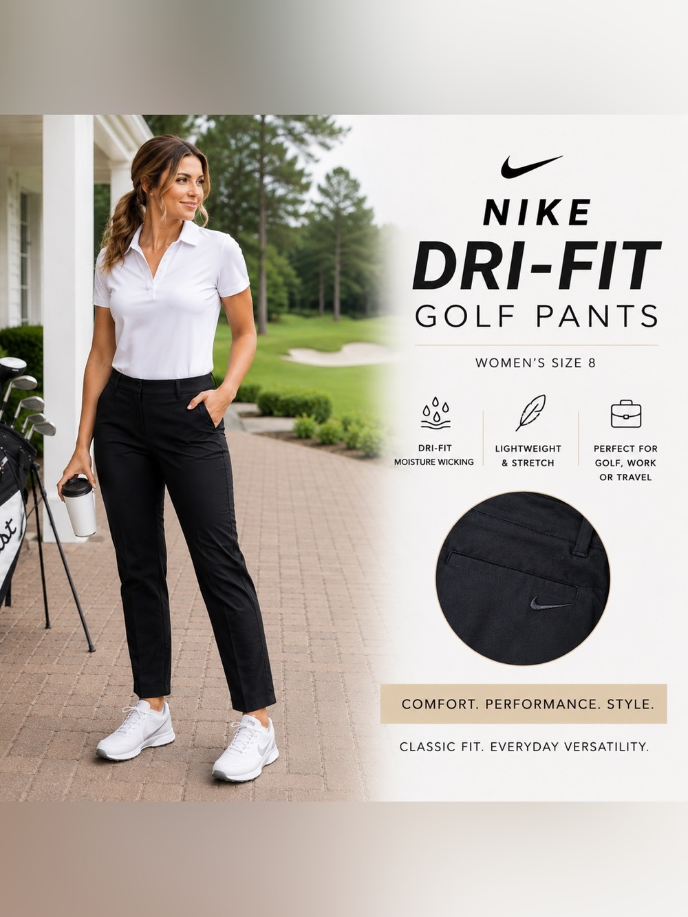 Nike Dri-FIT Golf Pants Women’s 8 Black Straight Leg Stretch Performance